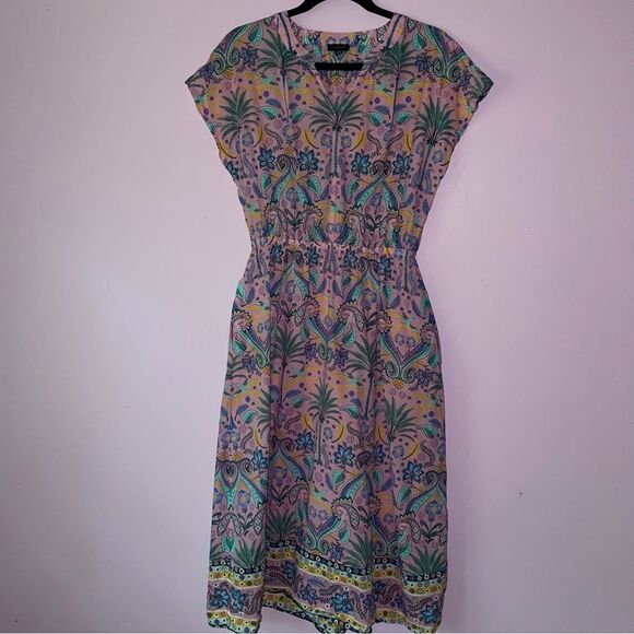 Talbots Size S Midi Dress Fit and Flare Cotton Pockets Pink Boho Coastal Preppy - Picture 1 of 9